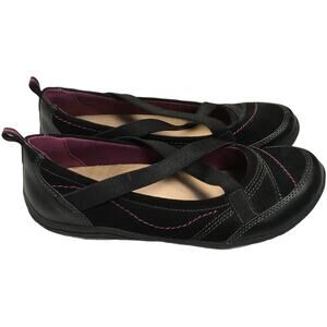 Earth Origins Shoes Arleen Slip-Ons Leather Black Cross Strap‎ Flats Women's 7.5